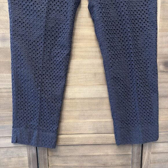 Talbots Womens Signature Eyelet Pants Navy Blue Cut Out Slim Cotton Preppy‎ Sz 6 - Picture 7 of 13